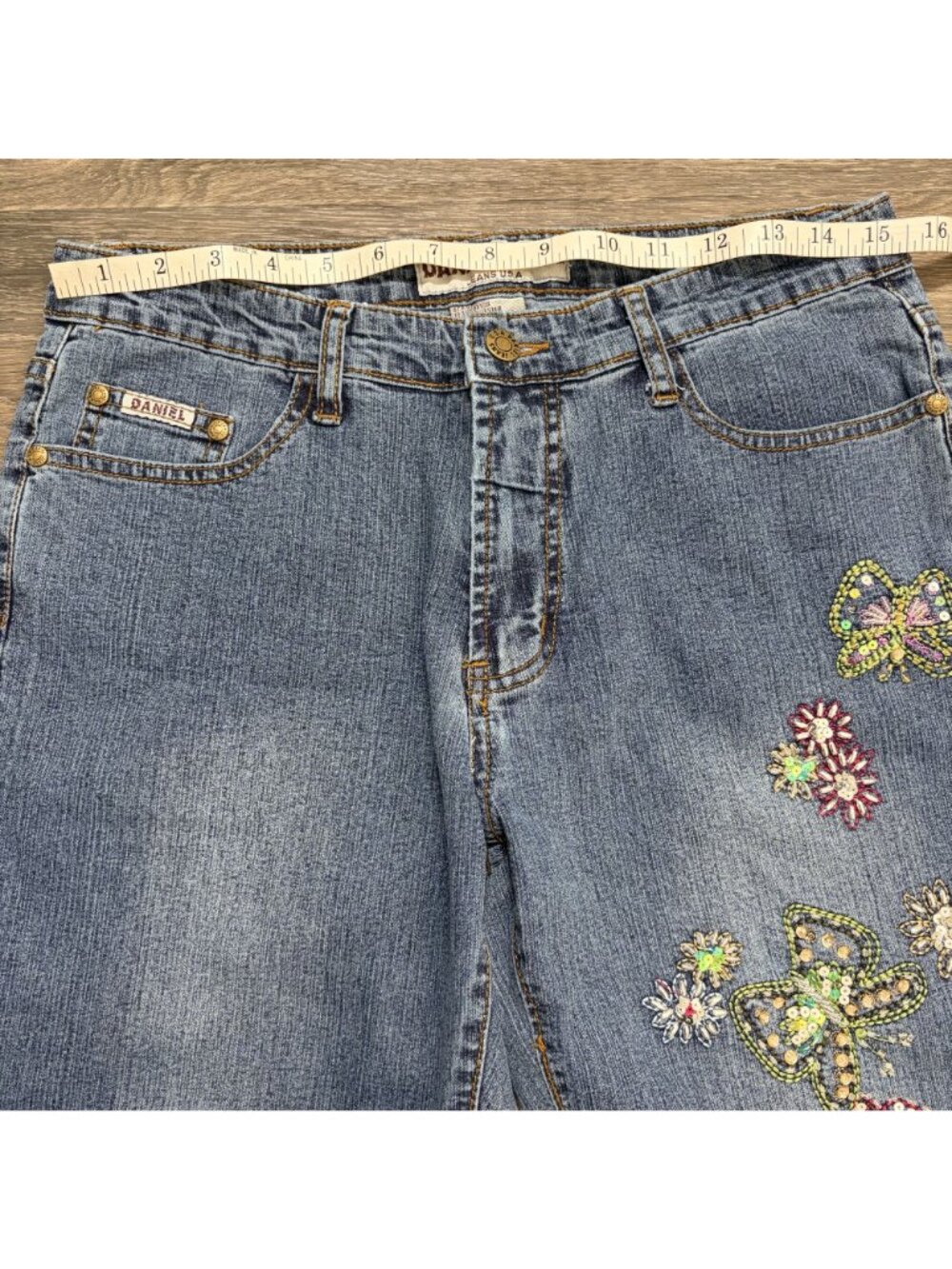 Daniel Y2K Embroidered Sequin Bootcut Jeans 11-12 Butterfly Floral Whimsy Denim - Picture 11 of 16